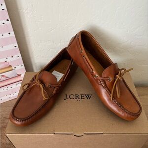 J. Crew Men's Lace Up Driving Moccasin Brown Leather Loafers